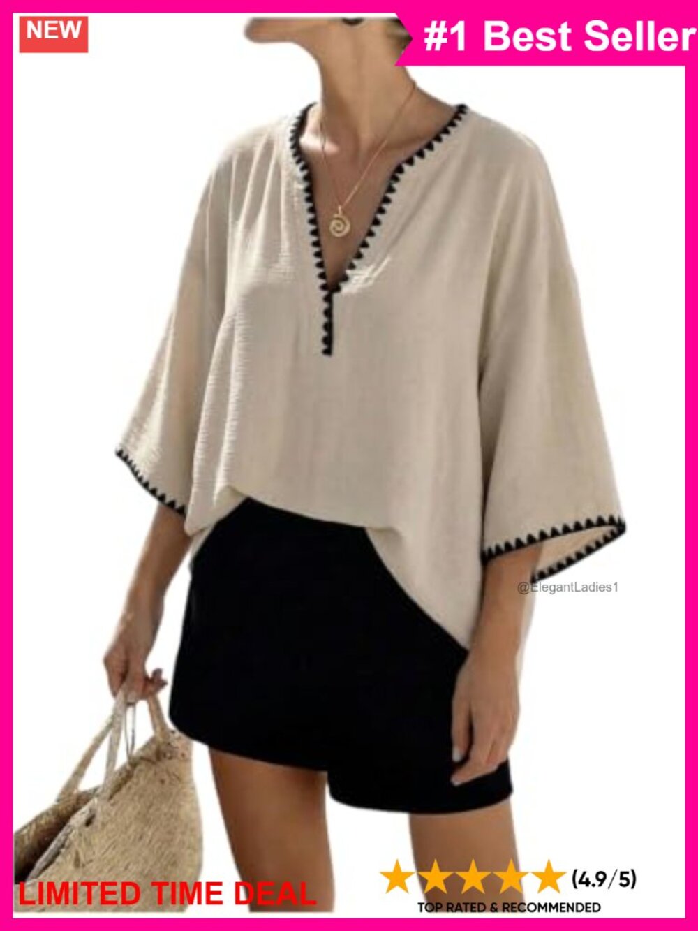 Women's Dolman Sleeve Notched Neck Casual Summer Blouse